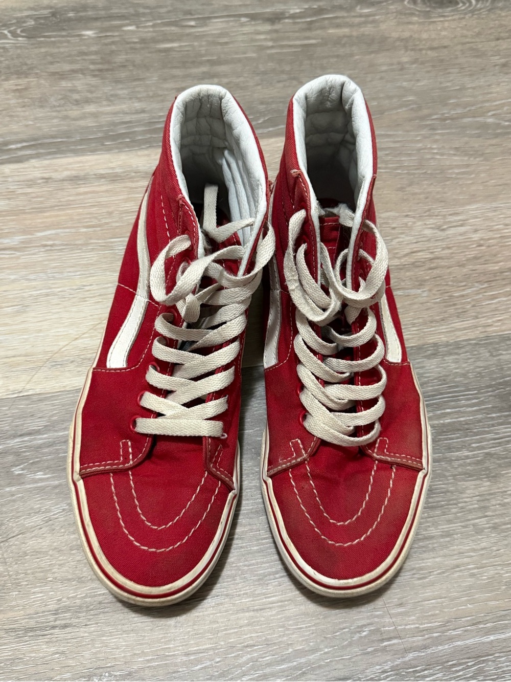 Vans Red High-Top Canvas Sneakers with White Stripe